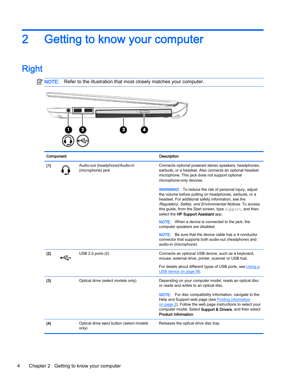 Getting to know your computer, Right, 2 getting to know your computer | Getting to know your, 2getting to know your computer | HP ProBook 440 G2 Notebook PC User Manual | Page 14 / 109