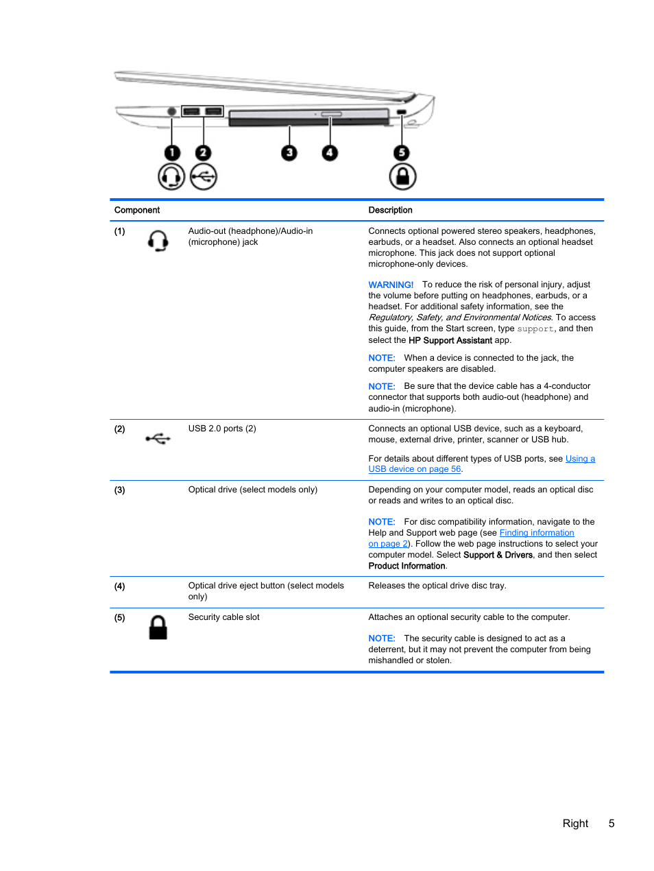 Right 5 | HP ProBook 440 G2 Notebook PC User Manual | Page 15 / 109