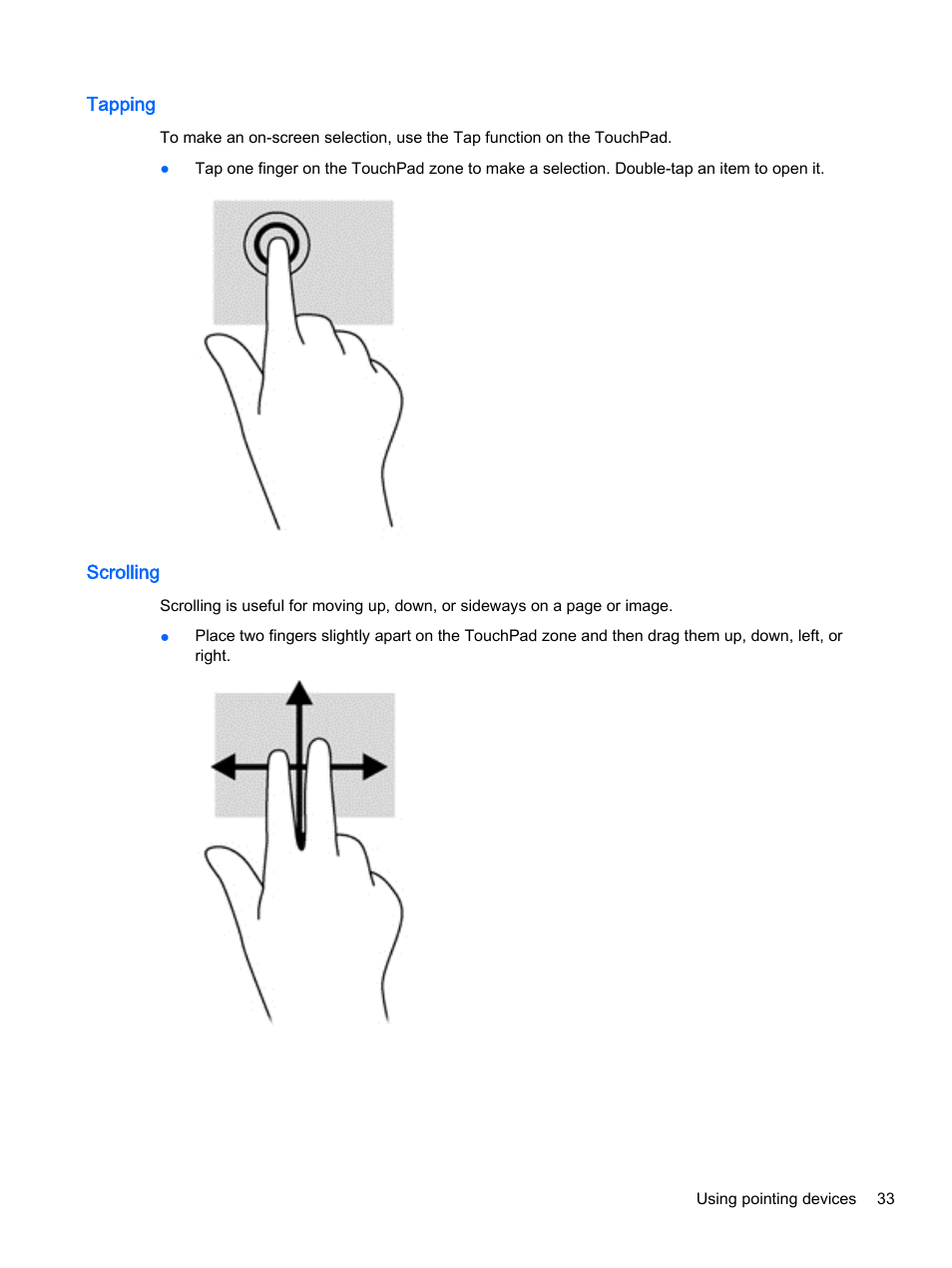 Tapping, Scrolling, Tapping scrolling | HP ProBook 440 G2 Notebook PC User Manual | Page 43 / 109