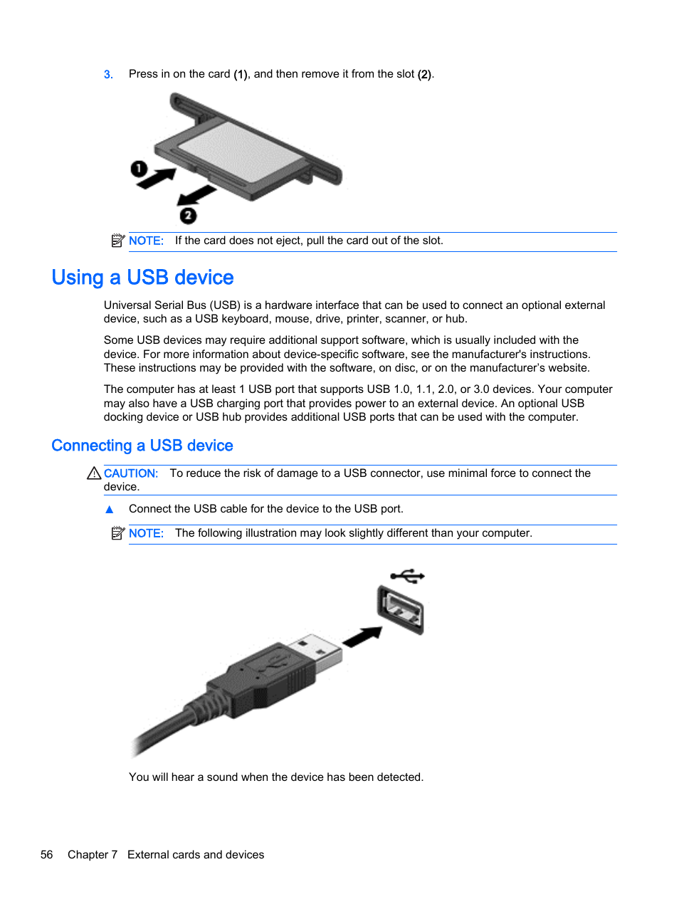 Using a usb device, Connecting a usb device, Using a | HP ProBook 440 G2 Notebook PC User Manual | Page 66 / 109