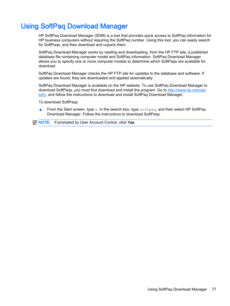 Using softpaq download manager | HP ProBook 440 G2 Notebook PC User Manual | Page 87 / 109