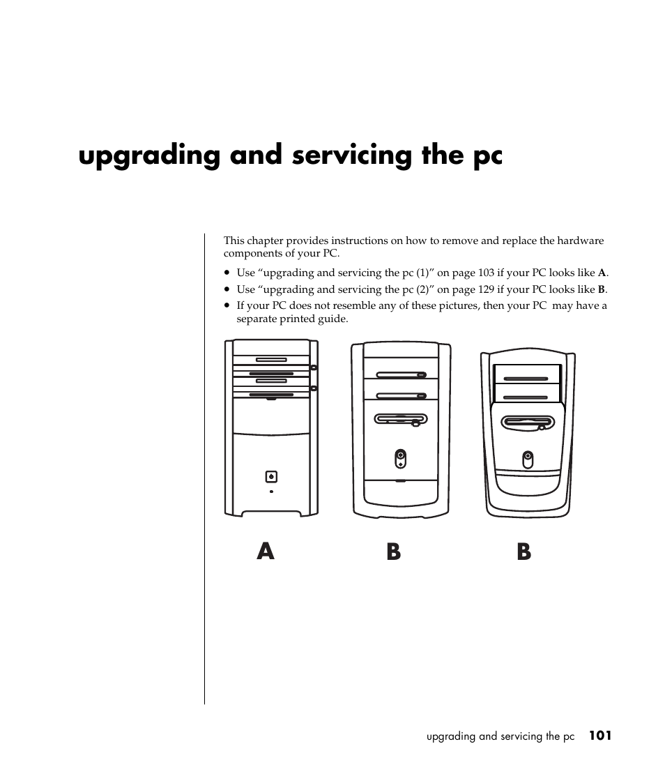 Upgrading and servicing the pc, Ab b | HP Pavilion t338d Desktop PC User Manual | Page 109 / 168