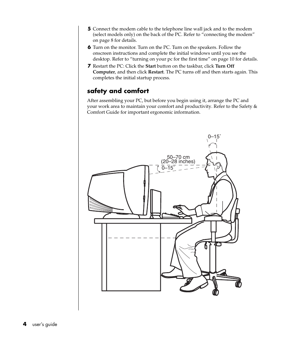 Safety and comfort | HP Pavilion t338d Desktop PC User Manual | Page 12 / 168