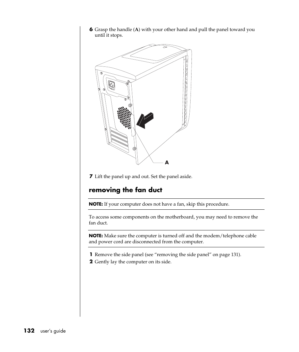 Removing the fan duct | HP Pavilion t338d Desktop PC User Manual | Page 140 / 168