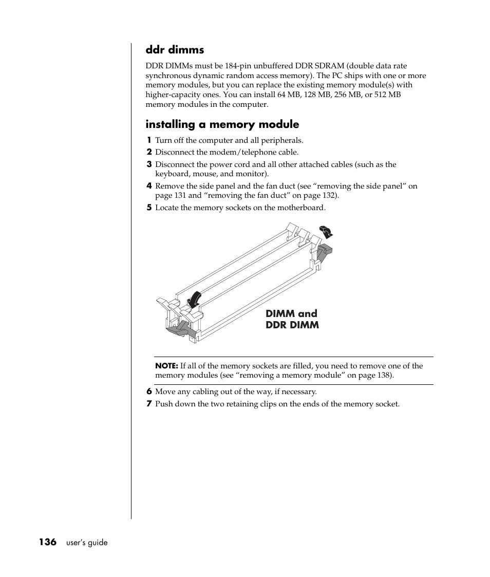 Ddr dimms | HP Pavilion t338d Desktop PC User Manual | Page 144 / 168