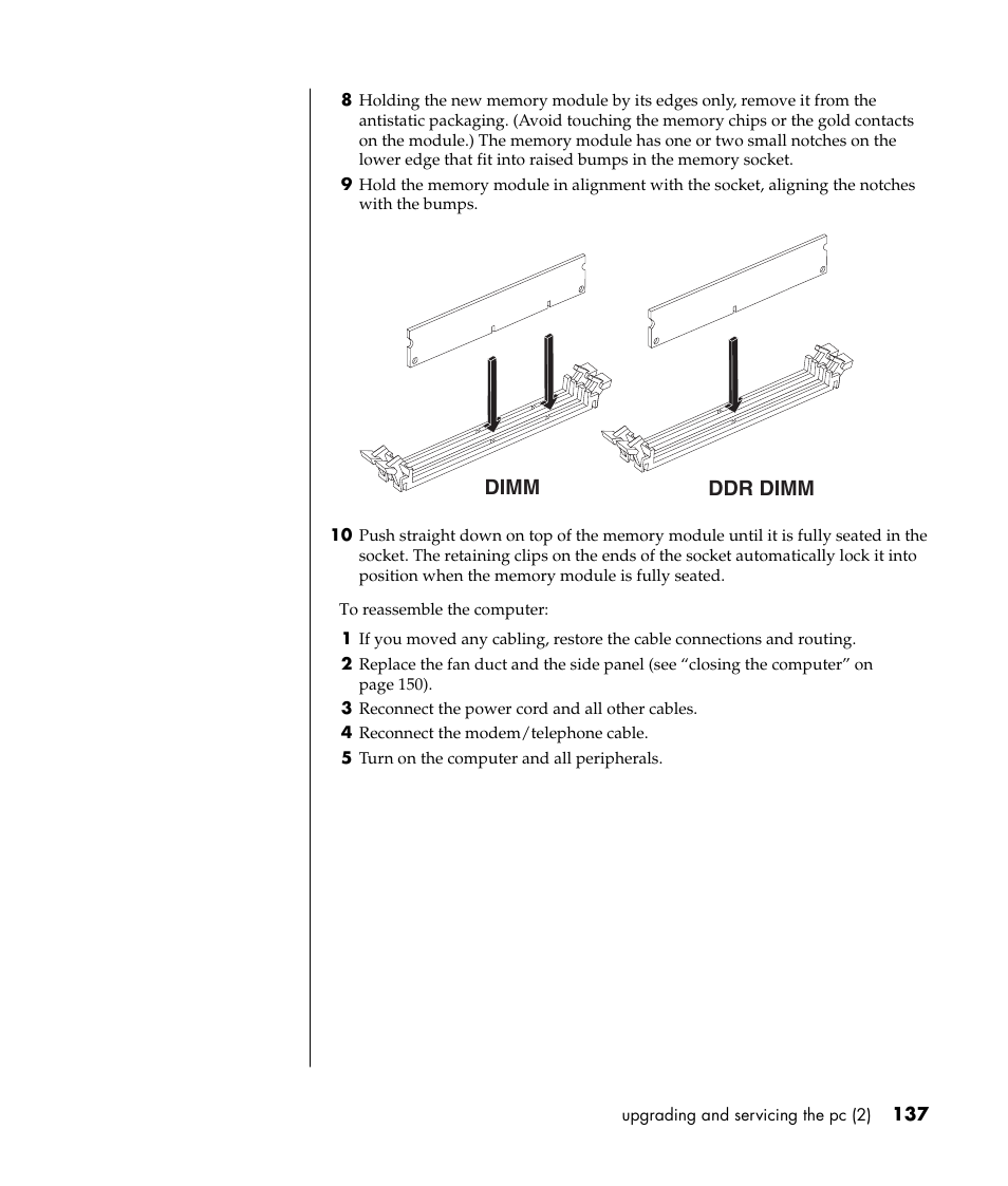 Dimm ddr dimm | HP Pavilion t338d Desktop PC User Manual | Page 145 / 168