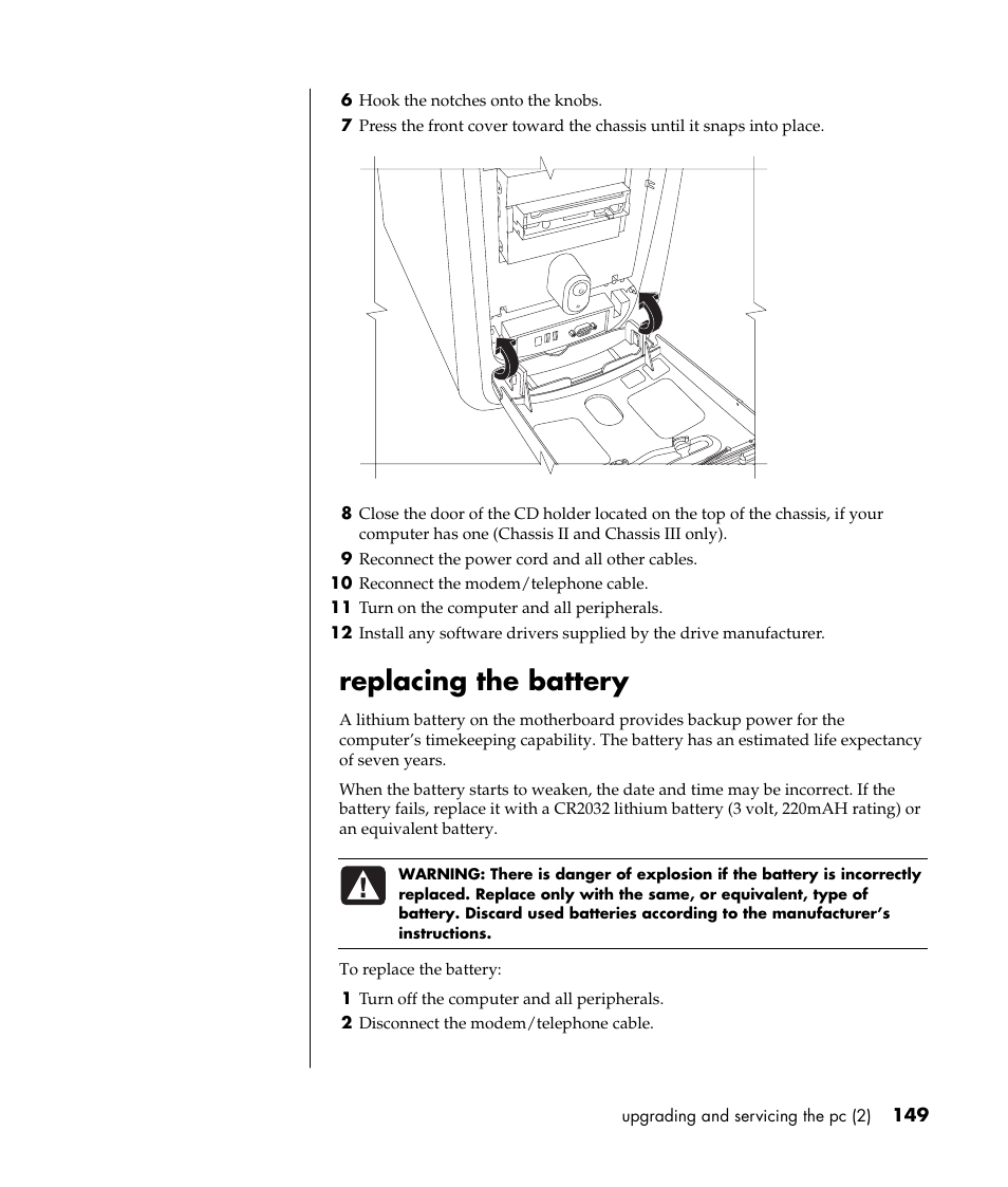 Replacing the battery | HP Pavilion t338d Desktop PC User Manual | Page 157 / 168