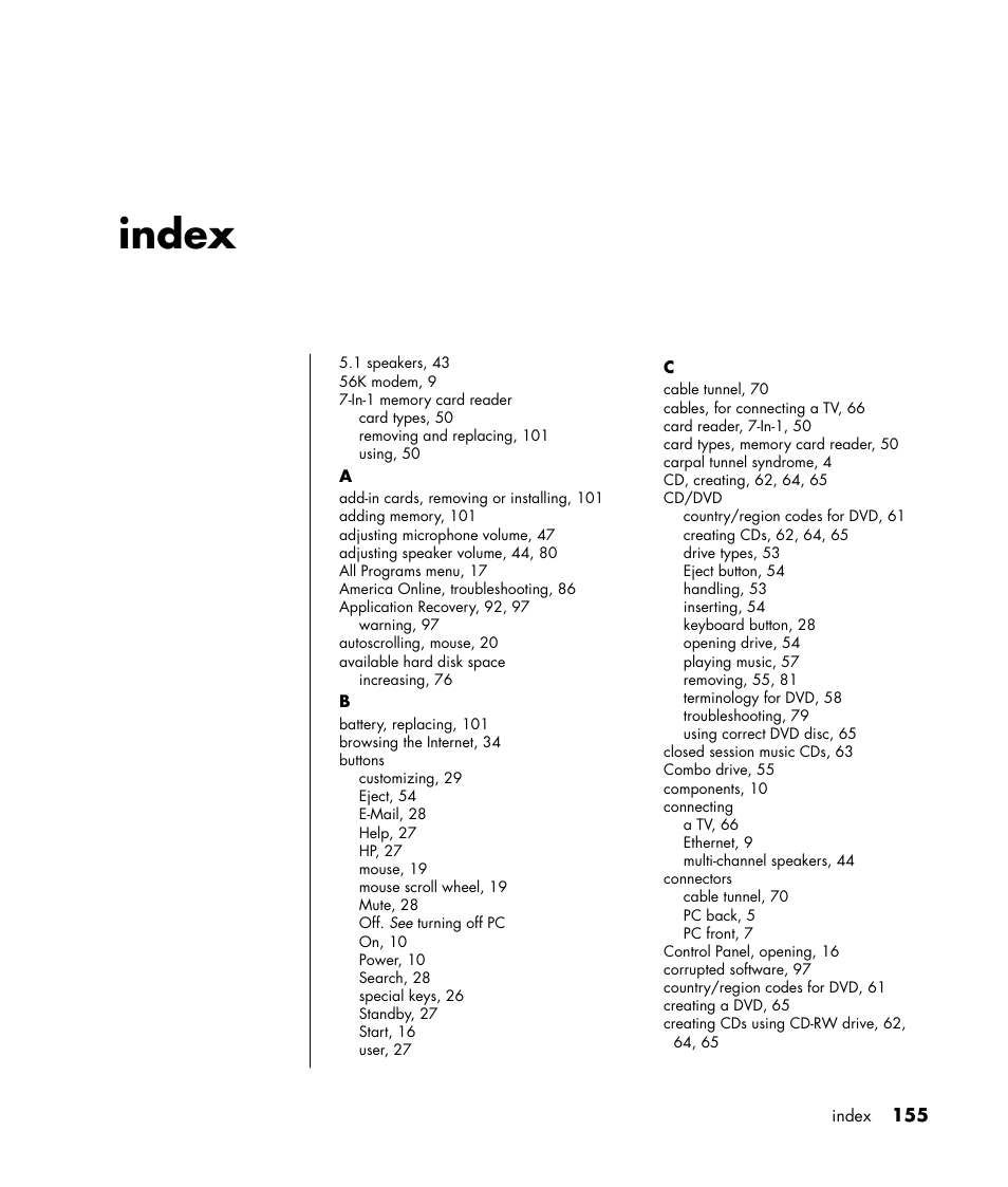 Index | HP Pavilion t338d Desktop PC User Manual | Page 163 / 168