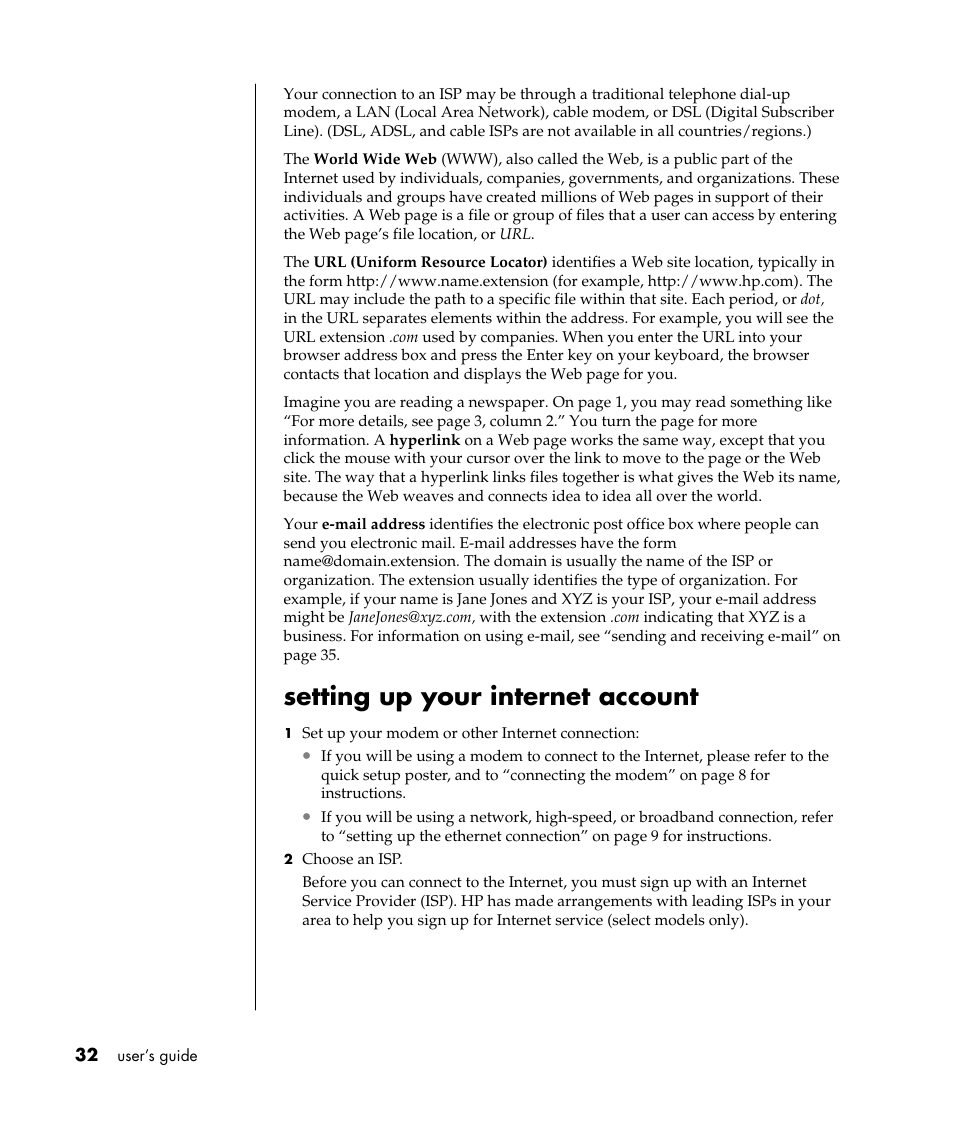 Setting up your internet account | HP Pavilion t338d Desktop PC User Manual | Page 40 / 168