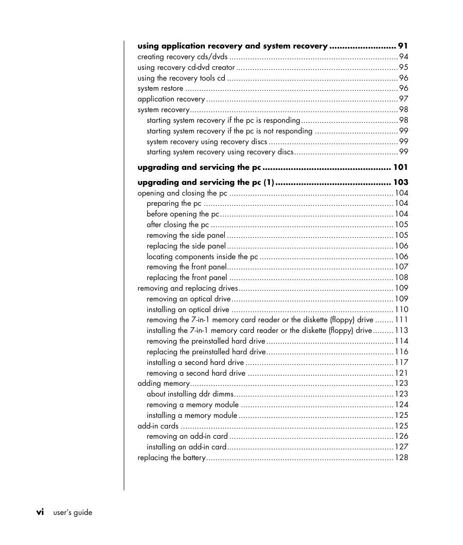 HP Pavilion t338d Desktop PC User Manual | Page 6 / 168