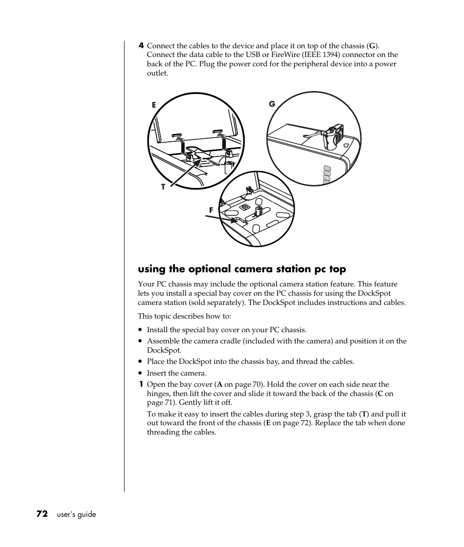 Using the optional camera station pc top | HP Pavilion t338d Desktop PC User Manual | Page 80 / 168