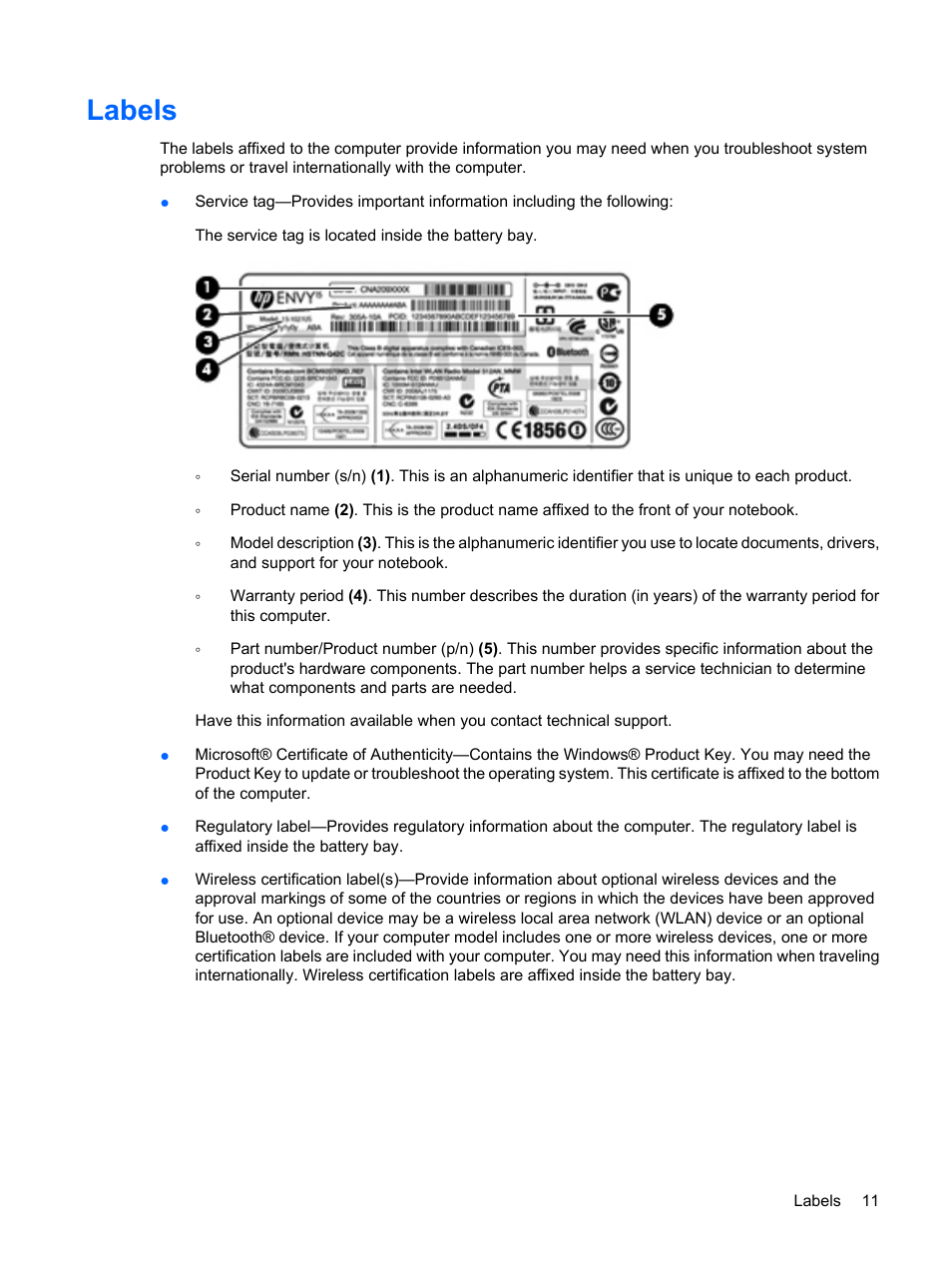 Labels | HP Envy 15t-1100se CTO Beats Limited Edition Notebook PC User Manual | Page 21 / 112