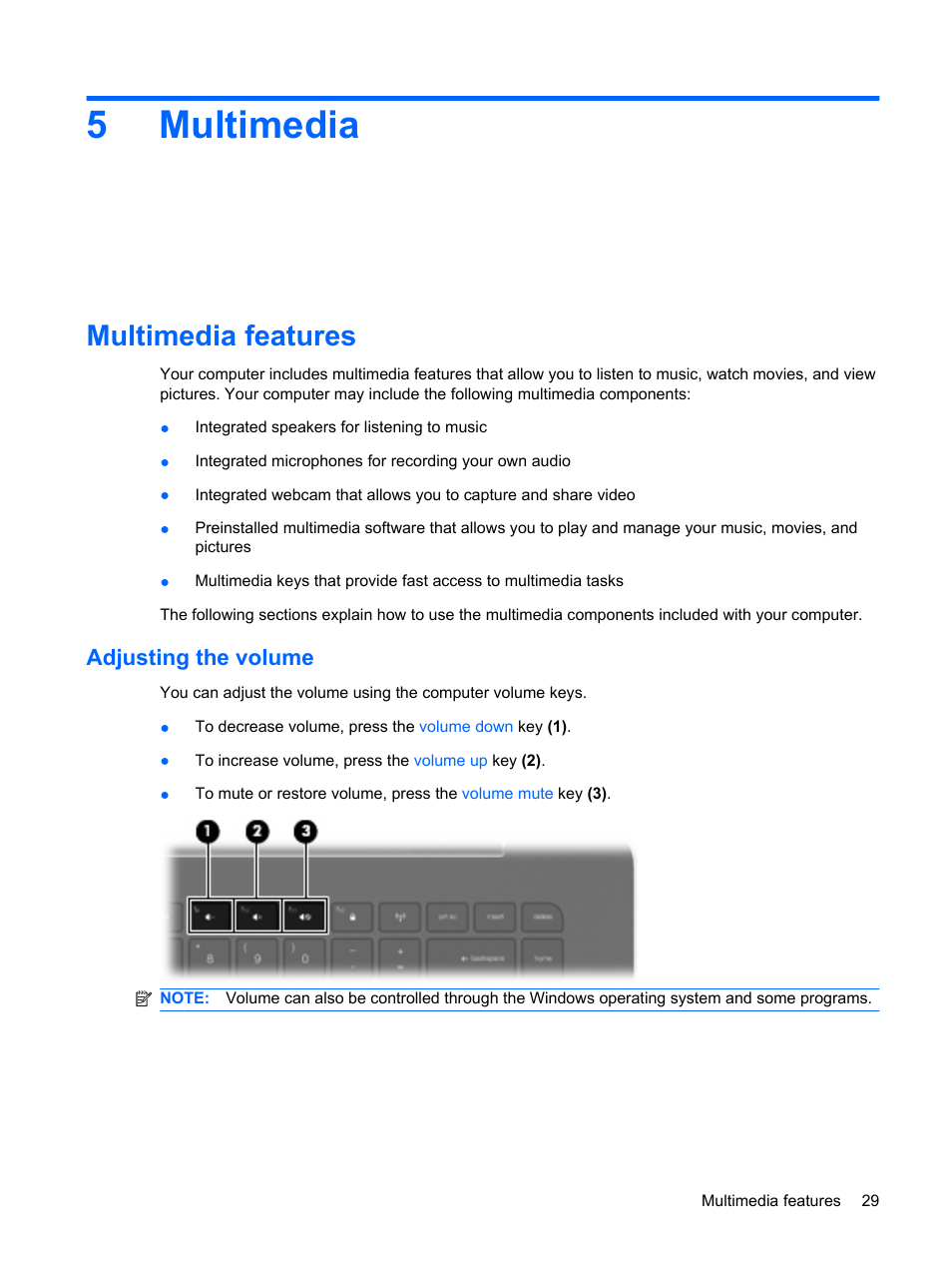 Multimedia, Multimedia features, Adjusting the volume | 5 multimedia, 5multimedia | HP Envy 15t-1100se CTO Beats Limited Edition Notebook PC User Manual | Page 39 / 112