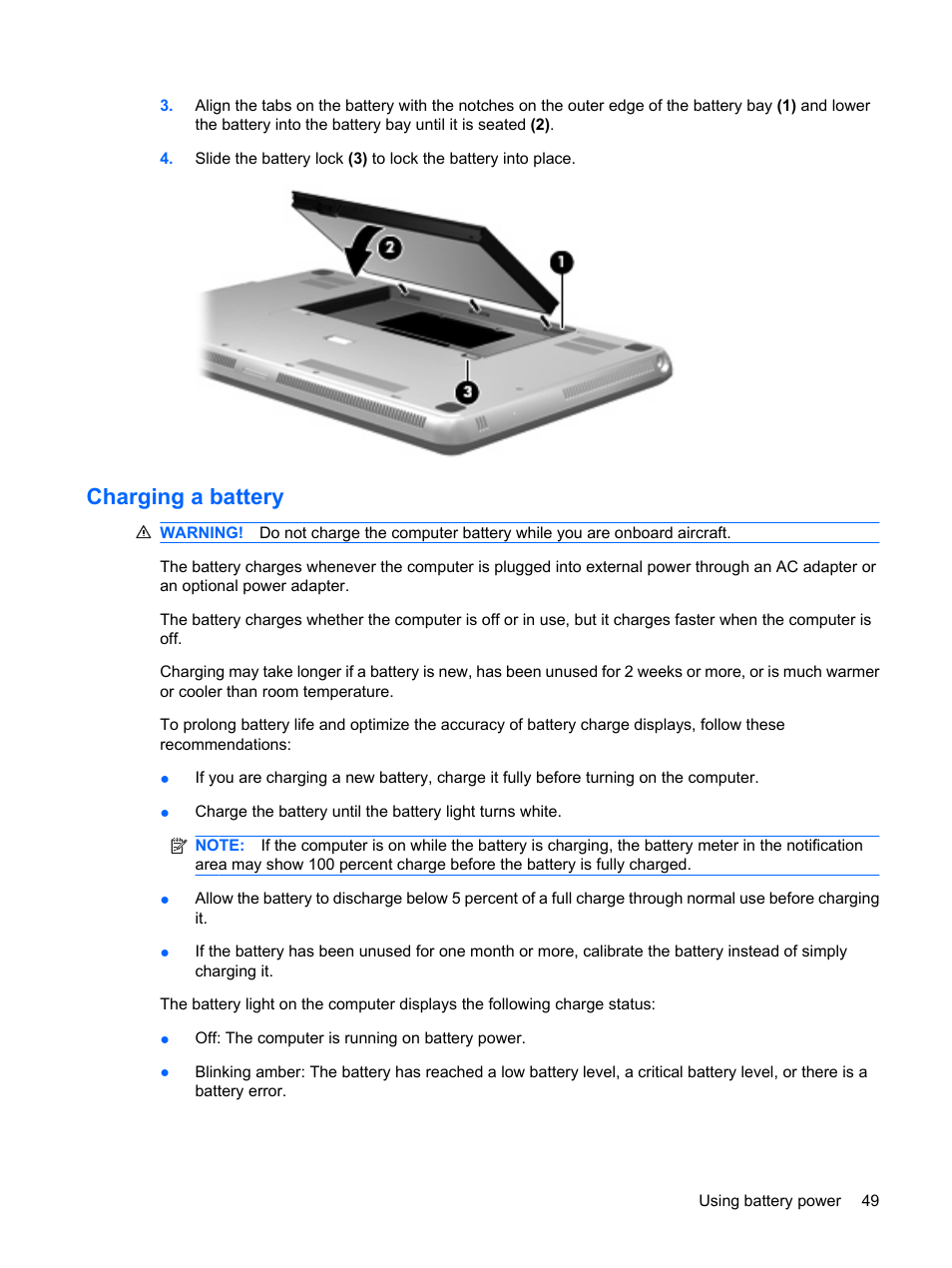 Charging a battery | HP Envy 15t-1100se CTO Beats Limited Edition Notebook PC User Manual | Page 59 / 112