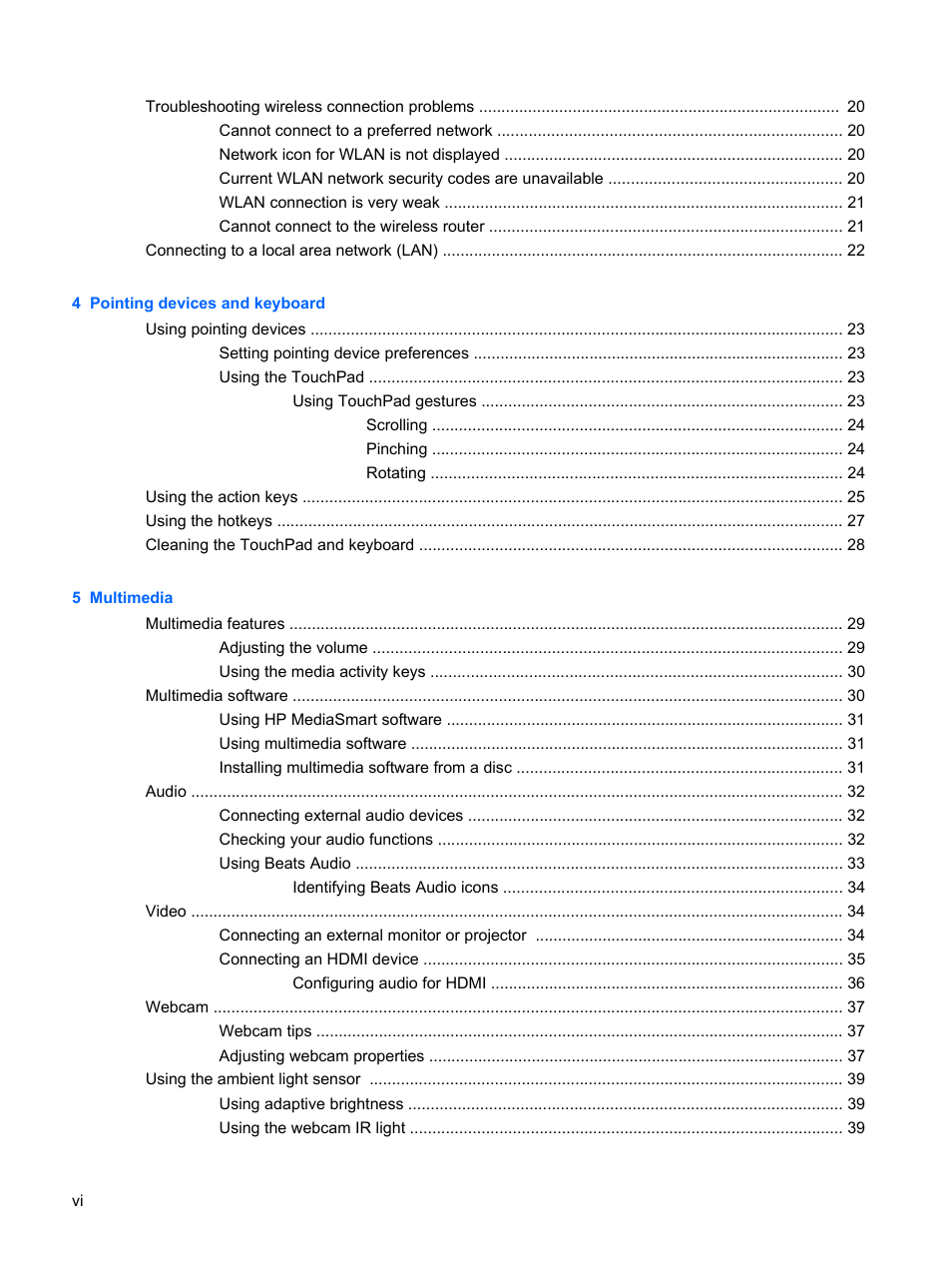 HP Envy 15t-1100se CTO Beats Limited Edition Notebook PC User Manual | Page 6 / 112