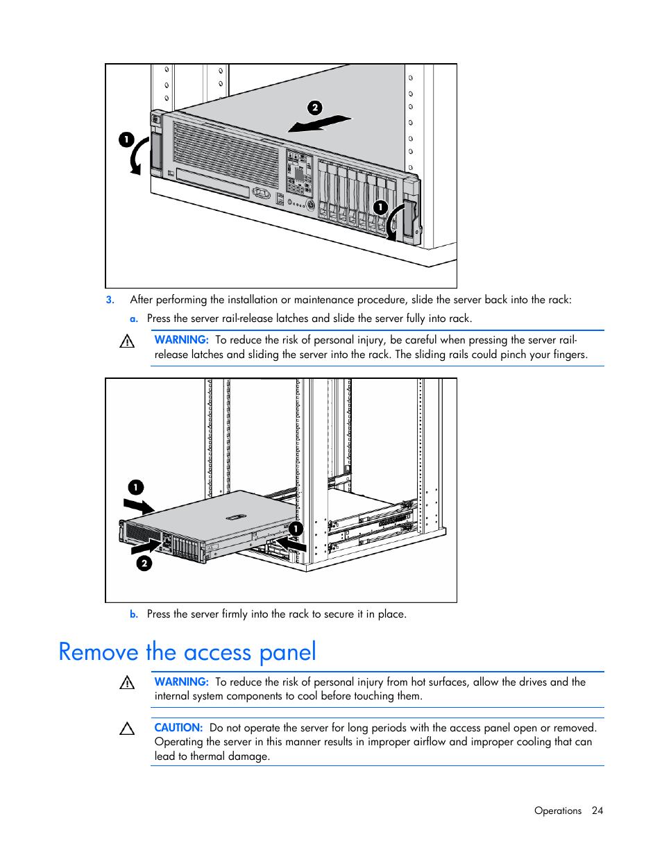 Remove the access panel | HP ProLiant DL380 G5 Server User Manual | Page 24 / 114