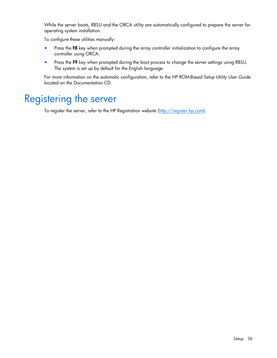 Registering the server | HP ProLiant DL380 G5 Server User Manual | Page 36 / 114