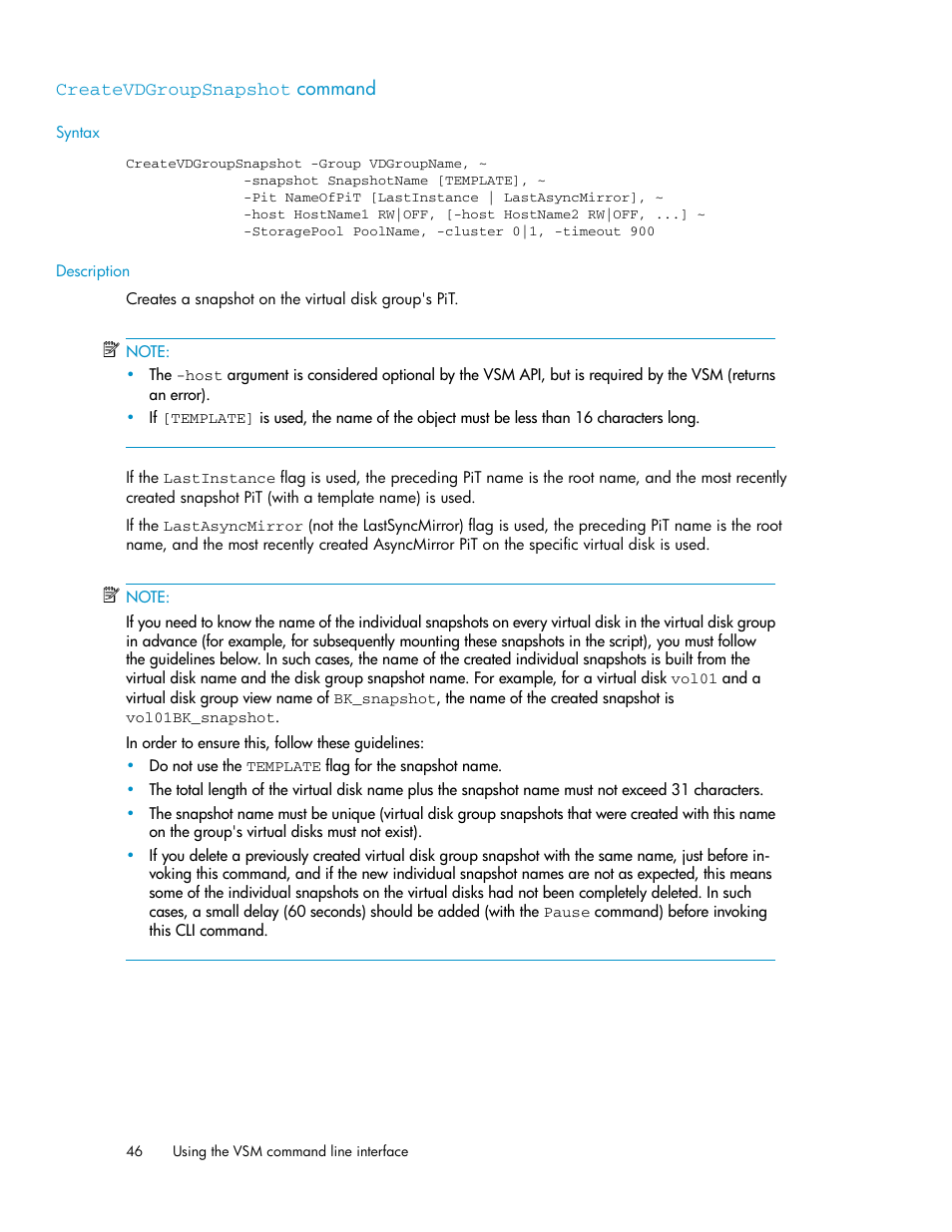 Createvdgroupsnapshot command | HP SAN Virtualization Services Platform User Manual | Page 46 / 90