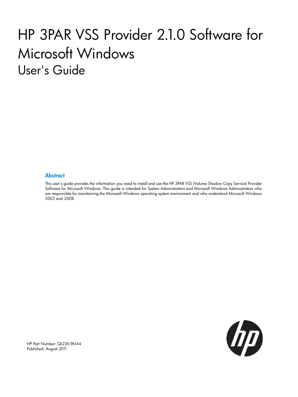 HP 3PAR VSS Provider Software User Manual | 23 pages