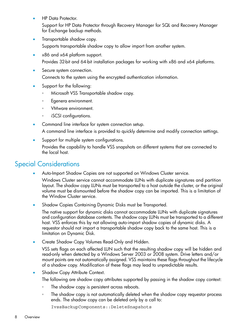 Special considerations | HP 3PAR VSS Provider Software User Manual | Page 8 / 23
