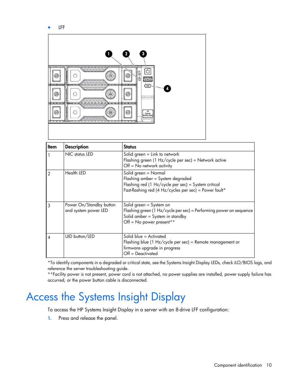 Access the systems insight display | HP ProLiant DL385p Gen8 Server User Manual | Page 10 / 135