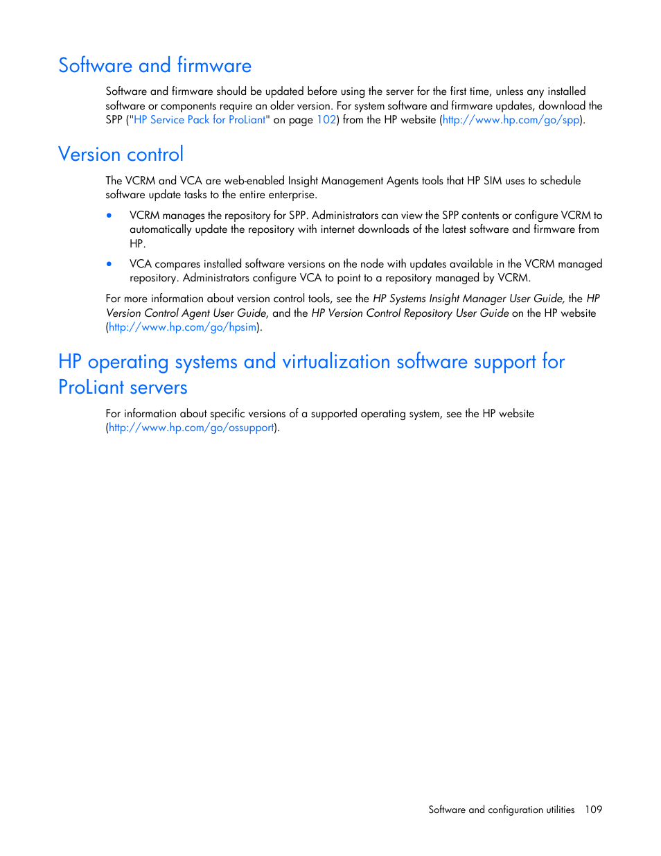 Software and firmware, Version control | HP ProLiant DL385p Gen8 Server User Manual | Page 109 / 135