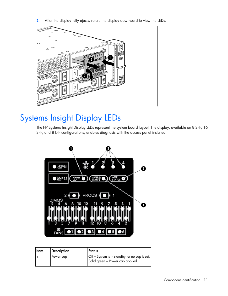 Systems insight display leds | HP ProLiant DL385p Gen8 Server User Manual | Page 11 / 135