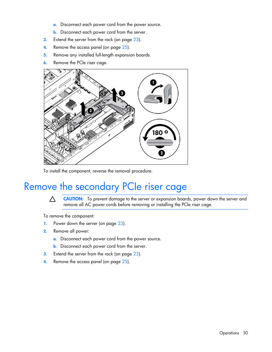 Remove the secondary pcie riser cage | HP ProLiant DL385p Gen8 Server User Manual | Page 30 / 135