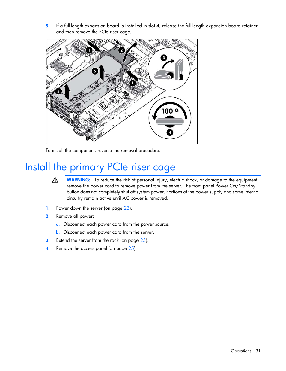 Install the primary pcie riser cage | HP ProLiant DL385p Gen8 Server User Manual | Page 31 / 135