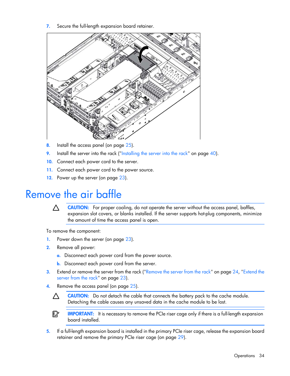 Remove the air baffle | HP ProLiant DL385p Gen8 Server User Manual | Page 34 / 135