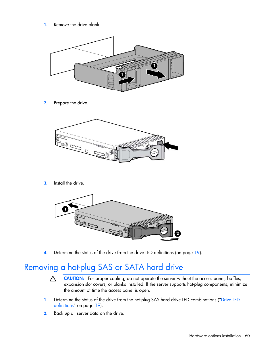 Removing a hot-plug sas or sata hard drive | HP ProLiant DL385p Gen8 Server User Manual | Page 60 / 135