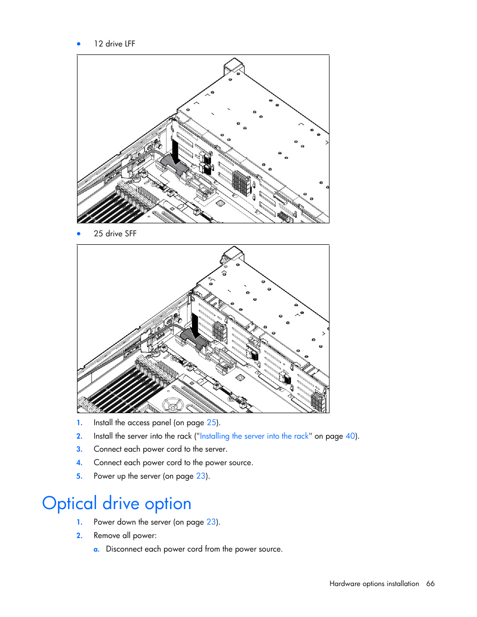 Optical drive option | HP ProLiant DL385p Gen8 Server User Manual | Page 66 / 135