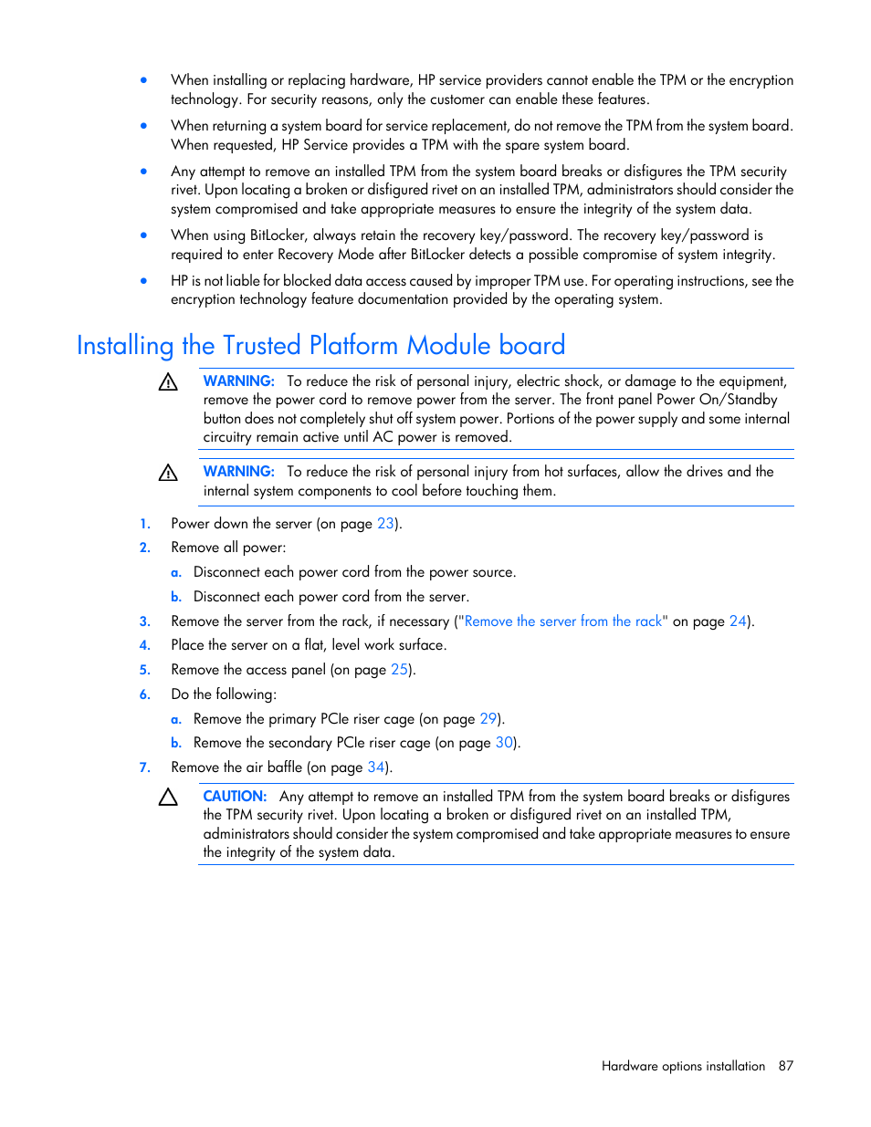 Installing the trusted platform module board | HP ProLiant DL385p Gen8 Server User Manual | Page 87 / 135