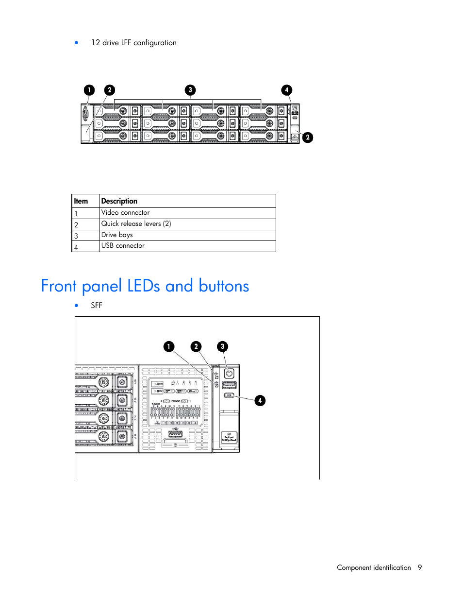 Front panel leds and buttons | HP ProLiant DL385p Gen8 Server User Manual | Page 9 / 135