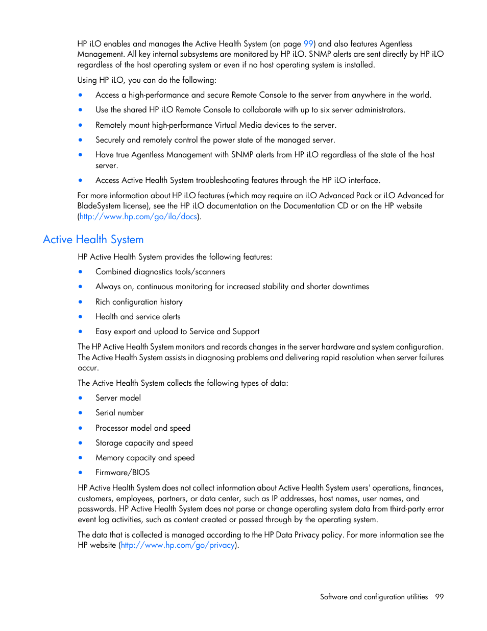 Active health system | HP ProLiant DL385p Gen8 Server User Manual | Page 99 / 135