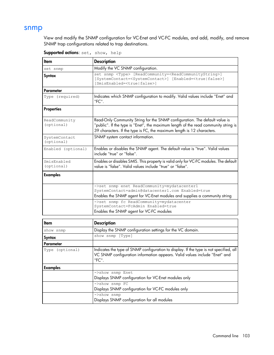 Snmp | HP Virtual Connect 4Gb Fibre Channel Module for c-Class BladeSystem User Manual | Page 103 / 192