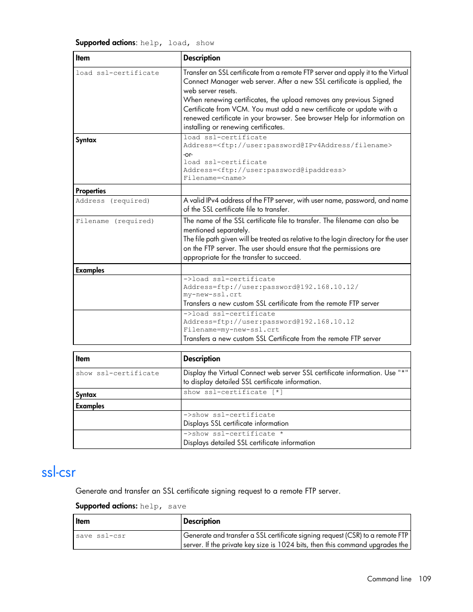 Ssl-csr | HP Virtual Connect 4Gb Fibre Channel Module for c-Class BladeSystem User Manual | Page 109 / 192