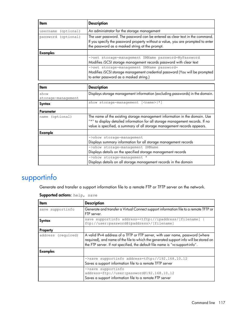 Supportinfo | HP Virtual Connect 4Gb Fibre Channel Module for c-Class BladeSystem User Manual | Page 117 / 192
