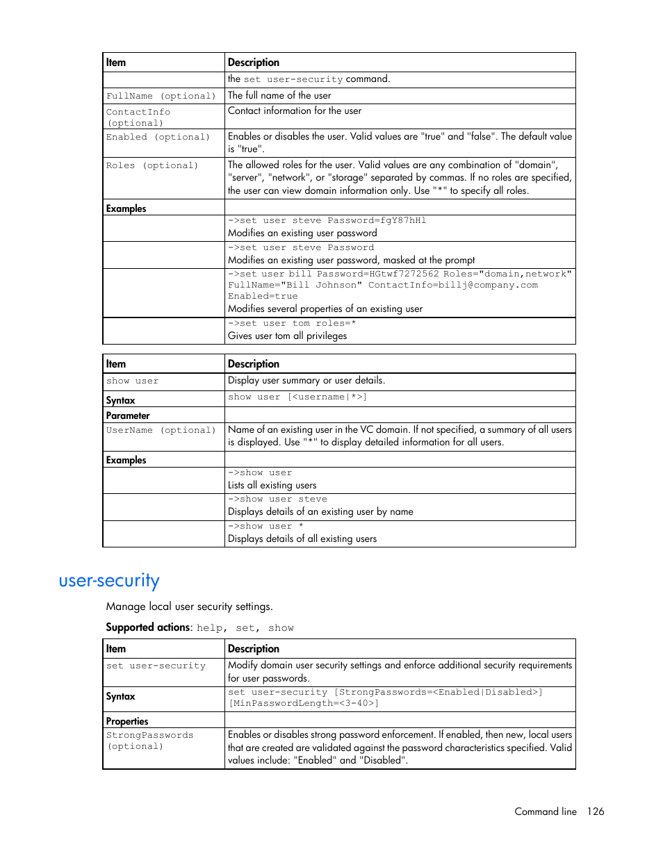 User-security | HP Virtual Connect 4Gb Fibre Channel Module for c-Class BladeSystem User Manual | Page 126 / 192