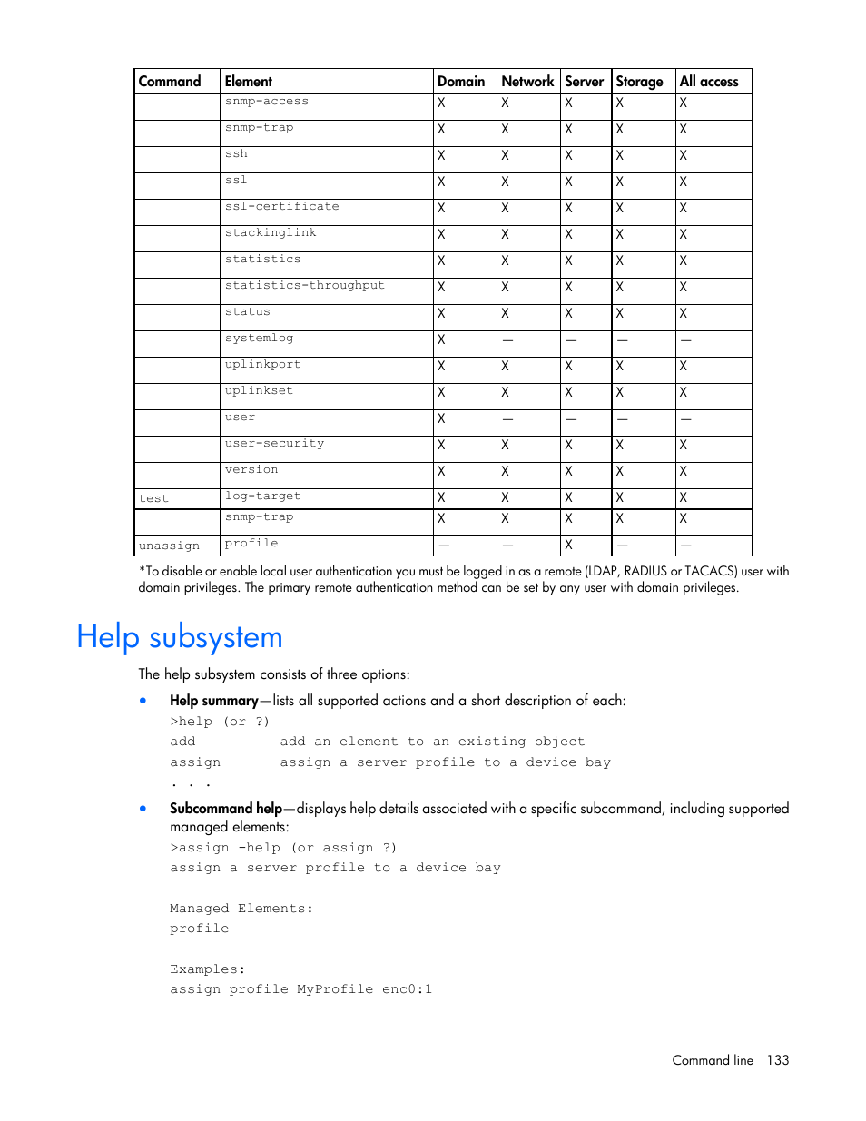 Help subsystem | HP Virtual Connect 4Gb Fibre Channel Module for c-Class BladeSystem User Manual | Page 133 / 192