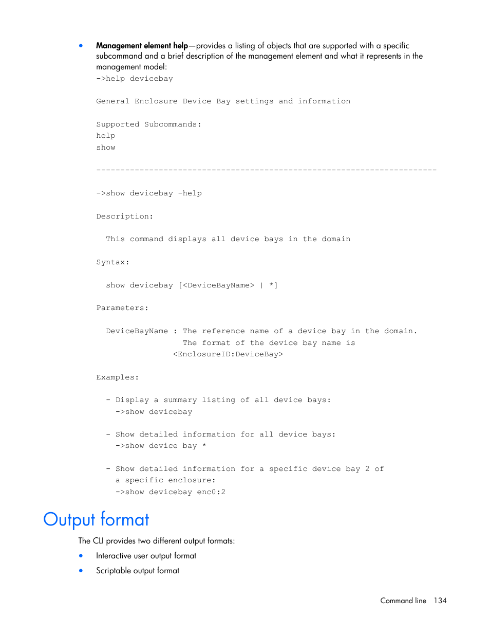 Output format | HP Virtual Connect 4Gb Fibre Channel Module for c-Class BladeSystem User Manual | Page 134 / 192