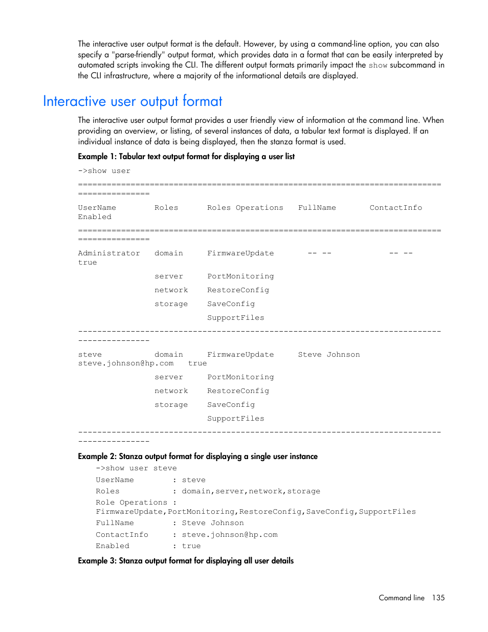 Interactive user output format | HP Virtual Connect 4Gb Fibre Channel Module for c-Class BladeSystem User Manual | Page 135 / 192