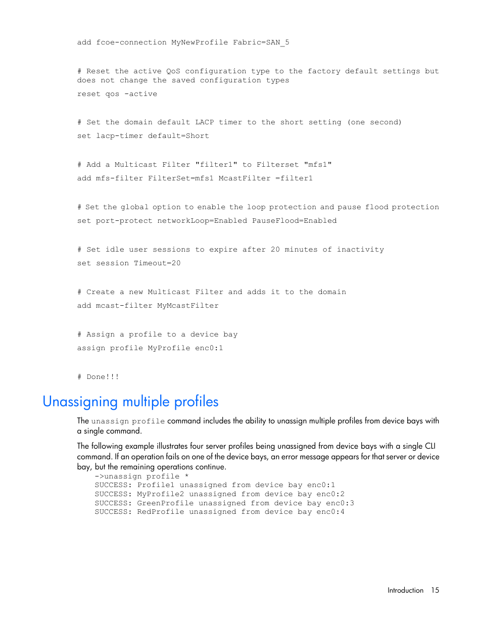 Unassigning multiple profiles | HP Virtual Connect 4Gb Fibre Channel Module for c-Class BladeSystem User Manual | Page 15 / 192