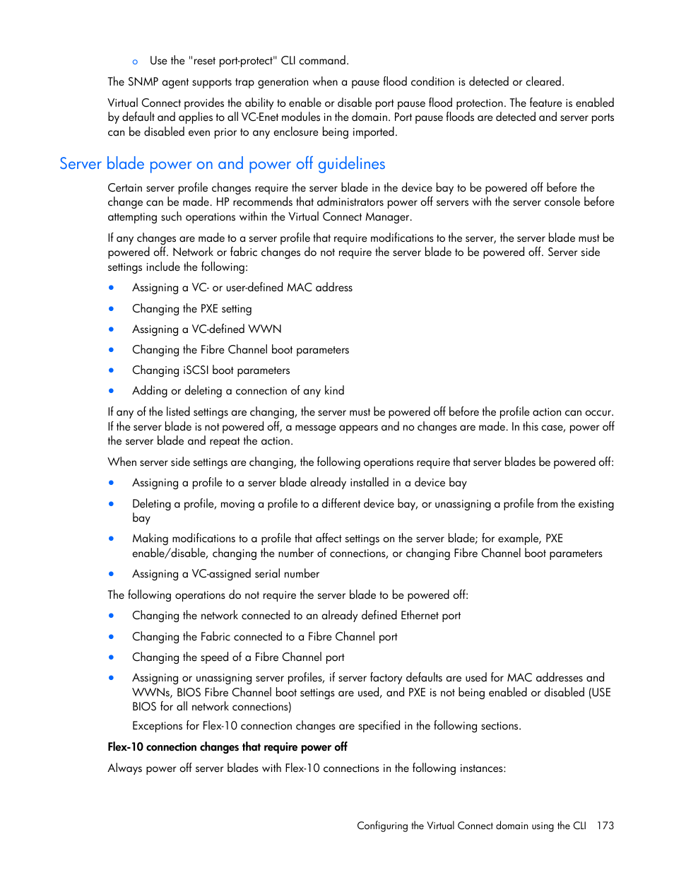 Server blade power on and power off guidelines | HP Virtual Connect 4Gb Fibre Channel Module for c-Class BladeSystem User Manual | Page 173 / 192