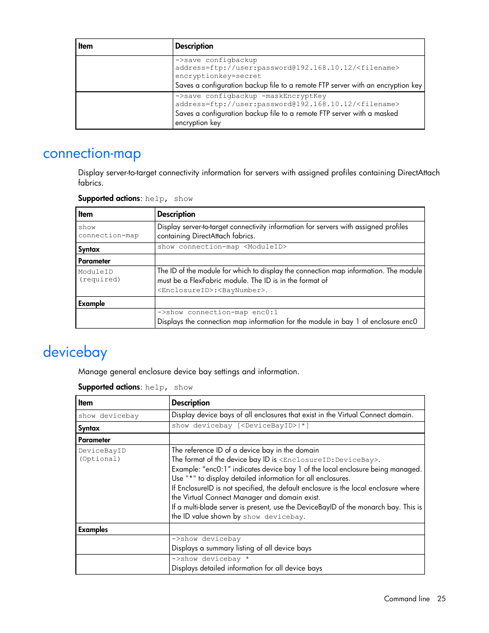 Connection-map, Devicebay | HP Virtual Connect 4Gb Fibre Channel Module for c-Class BladeSystem User Manual | Page 25 / 192