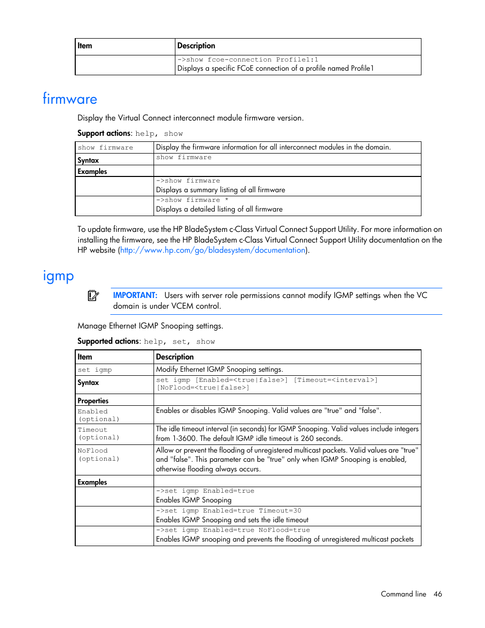 Firmware, Igmp | HP Virtual Connect 4Gb Fibre Channel Module for c-Class BladeSystem User Manual | Page 46 / 192