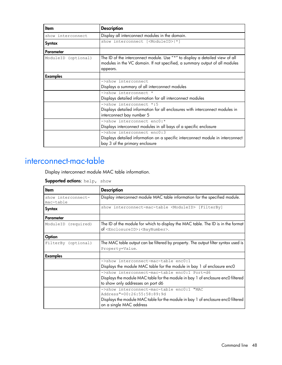 Interconnect-mac-table | HP Virtual Connect 4Gb Fibre Channel Module for c-Class BladeSystem User Manual | Page 48 / 192