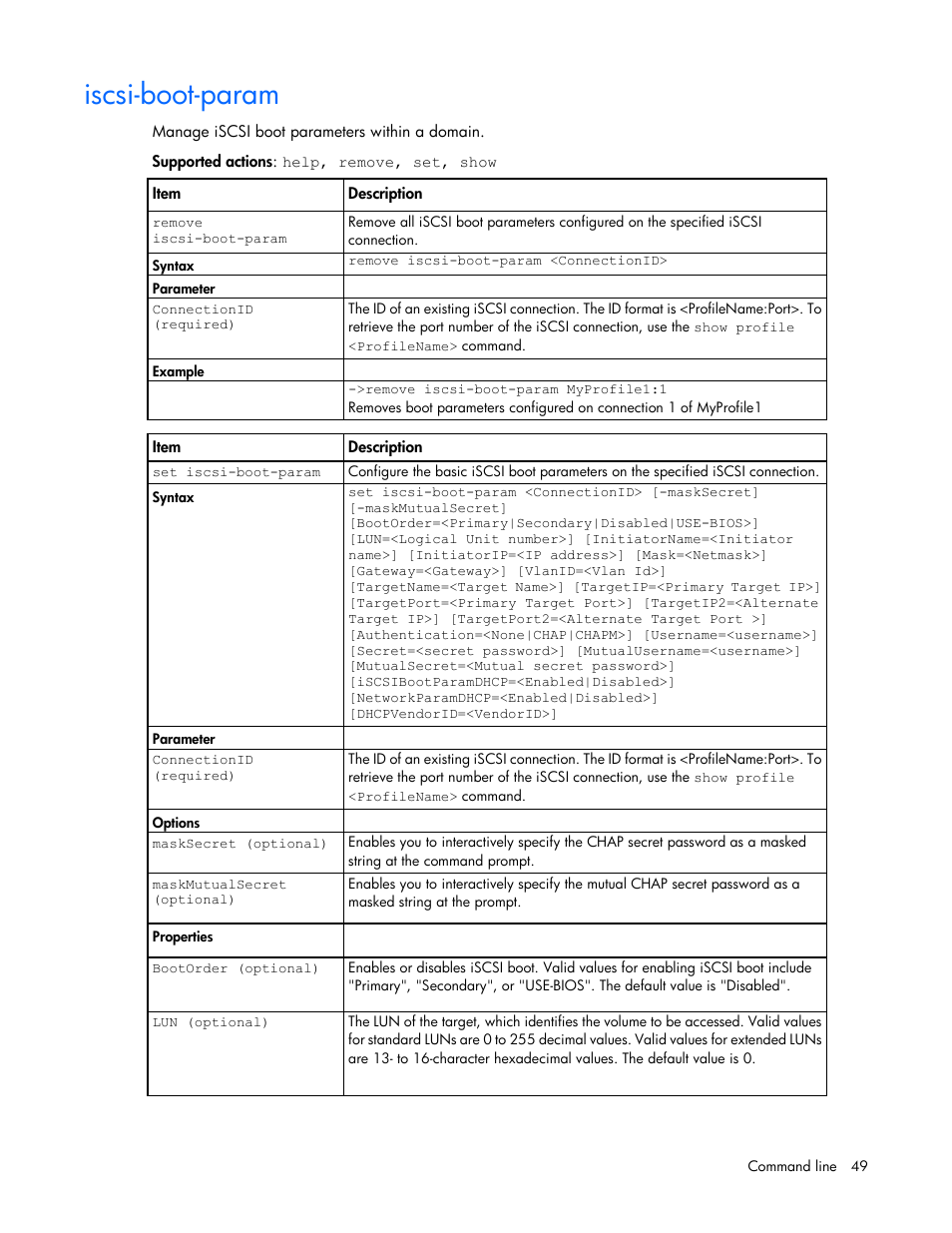 Iscsi-boot-param | HP Virtual Connect 4Gb Fibre Channel Module for c-Class BladeSystem User Manual | Page 49 / 192