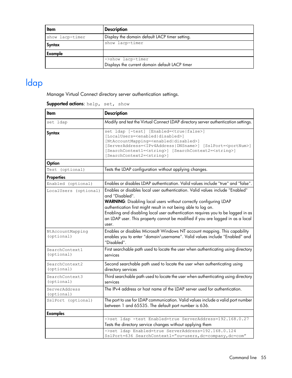 Ldap | HP Virtual Connect 4Gb Fibre Channel Module for c-Class BladeSystem User Manual | Page 55 / 192