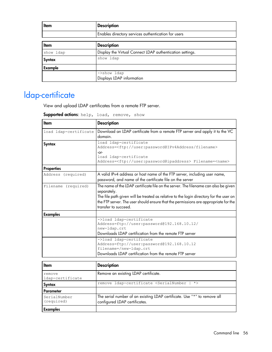 Ldap-certificate | HP Virtual Connect 4Gb Fibre Channel Module for c-Class BladeSystem User Manual | Page 56 / 192